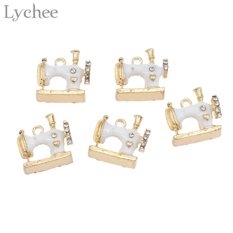 White Lychee 5 шт. модные эмалированные подвески для швейной машины из сплава и кристаллов DIY, цветные мини подвески, ювелирные изделия для ожерелья и браслета - Окраска металла: White