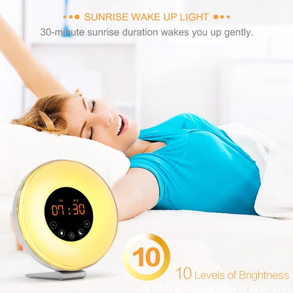Светодиодный цифровой будильник восхода моделирования Wake Up Light fm Радио сенсорный