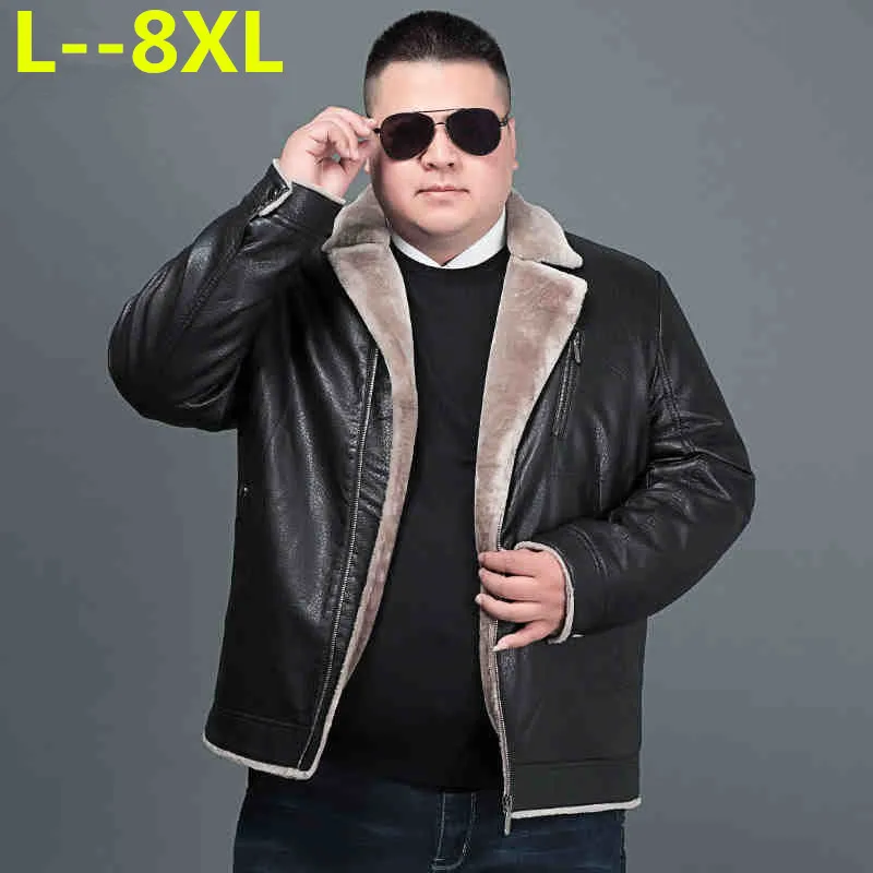 Мужская кожаная куртка больших размеров 8XL 6XL 5XL 4XL зимнее пальто из овчины для