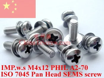 Шурупы из нержавеющей стали SEMS M4x12 с цилиндрической головкой 2 # Phillips Driver