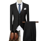 (Куртка + жилет + брюки) свадебное платье для жениха высококачественный брендовый модный однотонный официальный костюм мужской повседневный деловой костюм Размер 3XL