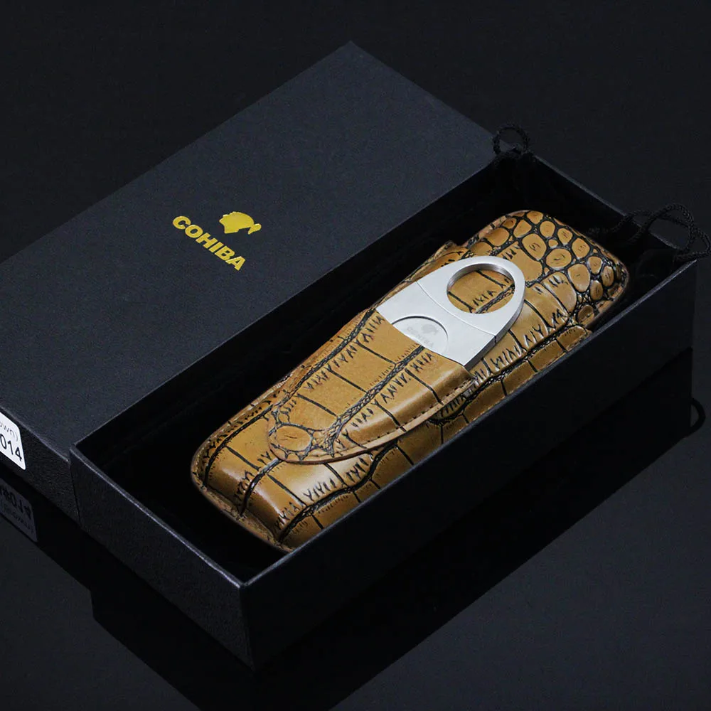 COHIBA черный кожа крокодиловый тиснением 2 трубки сигары держатель чехол с Cigar