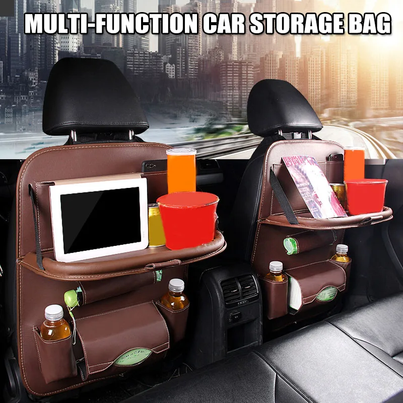 

Car Backseat Protective Cover Organizer with Tablet Holder Foldable Tray for Vehicle PU Seat Car Styling