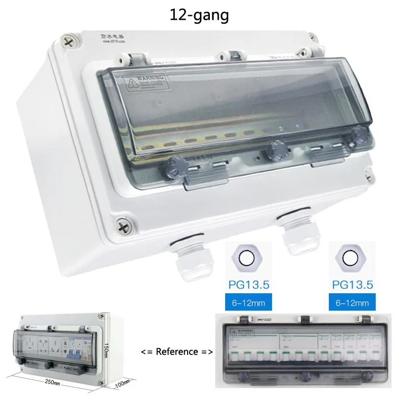 12-gang switch box IP65 водонепроницаемая кабельная распределительная коробка 250*150*100 мм с UK2.5B din-рейку клеммные блоки Набор 12 способов - Цвет: 12-gang switch box