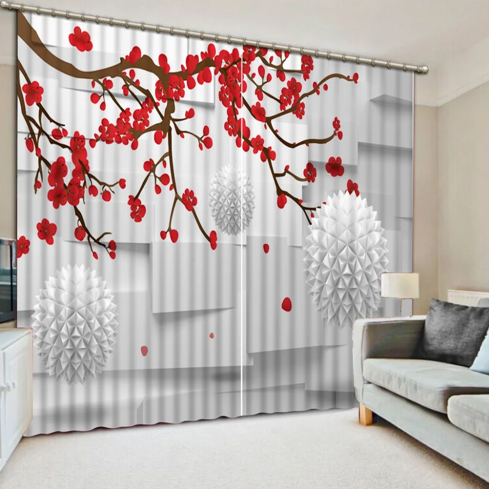 

Living Room or Hotel Cortians Sunshade Window Curtains 3D Tridimensional Scenery Printing Plum Geometry Pattern 3D Curtain