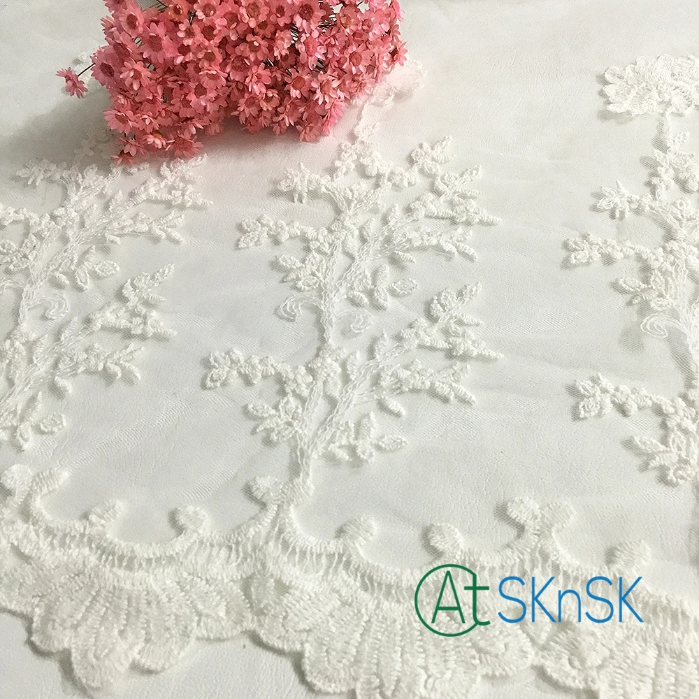 

100 Yards/lot width 40cm white cotton wire embroidered lace fabric , DIY handmade lace materials, clothing accessories lace