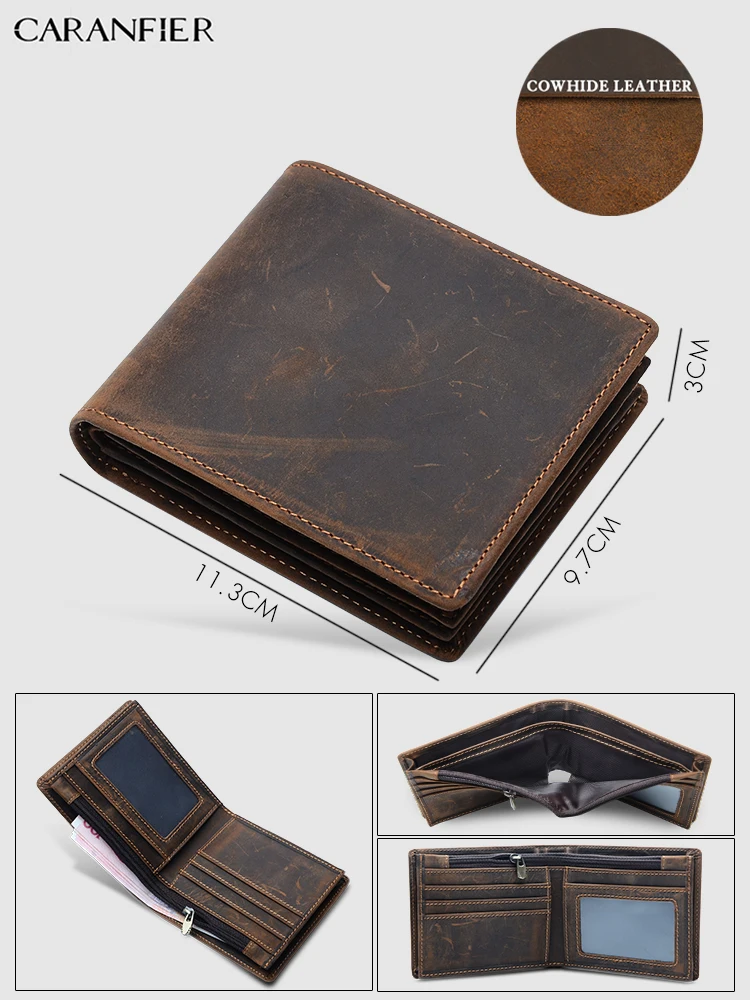 Cowhide Wallet Only CARANFIER, мужской портфель, бизнес, масло, воск, коровья кожа, холст, унисекс, сумка через плечо, большая емкость, для ноутбука, сумки на плечо - Цвет: Cowhide Wallet Only