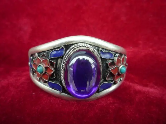 Collections Qing Dynasty beautiful jewelry silver&Cloisonne&Sapphire Bracelet