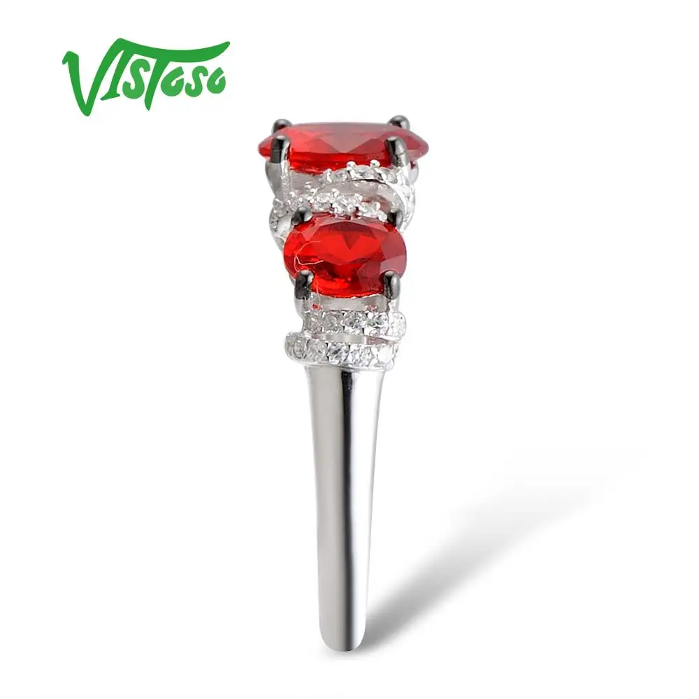 VISTOSO 925 пробы серебряные кольца для женщин Красный Кристалл круглый белый