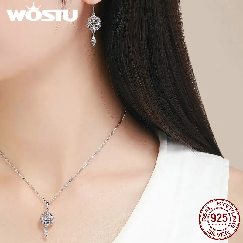 WOSTU 100% Стерлинговое Серебро 925 пробы шармы с цветком в форме листьев циркониевые
