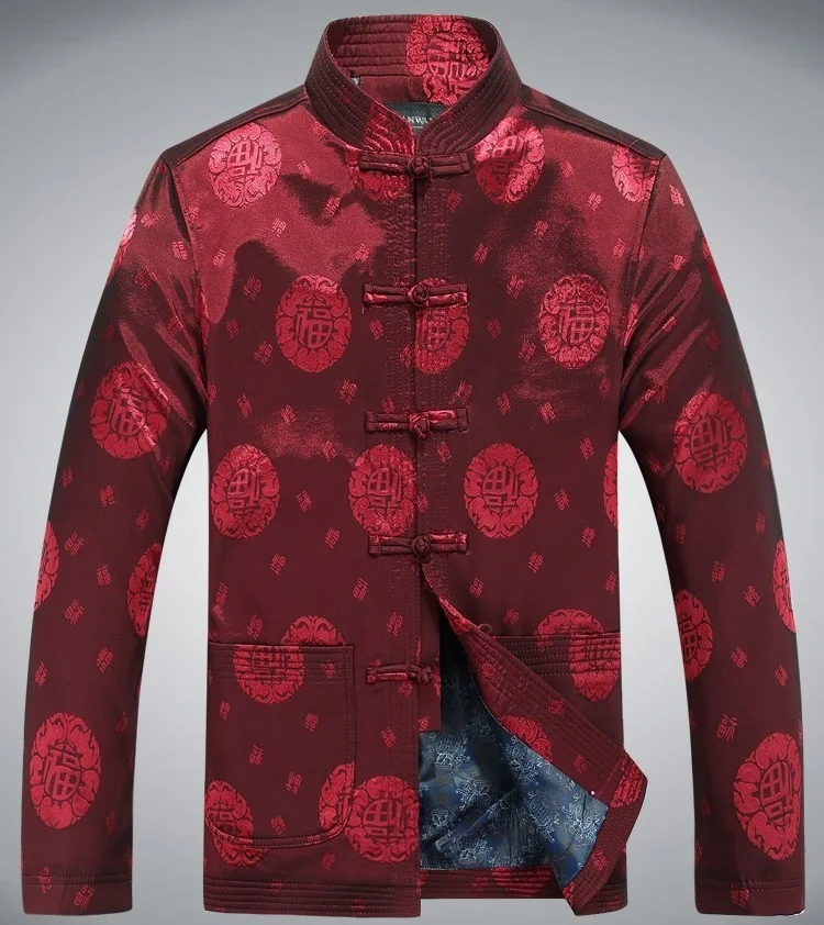 Мужские хлопок китайский куртка Длинные рукава Традиционный Tangzhuang одежда печать