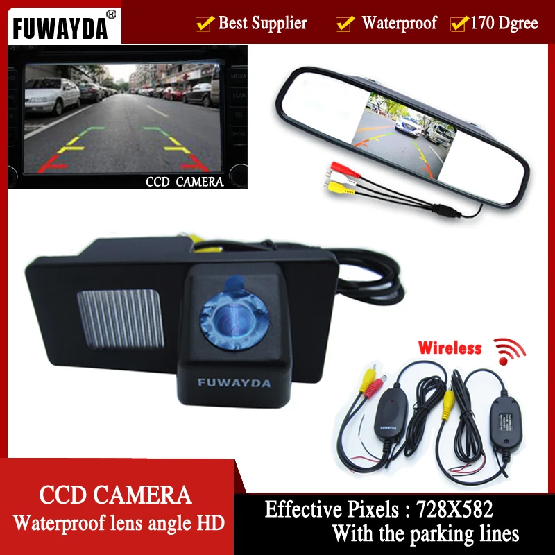 

FUWAYDA Wireless Color Car Rear View Camera for Ssangyong Rexton Ssang yong Kyron,with 4.3 Inch Rear view Mirror Monitor HD