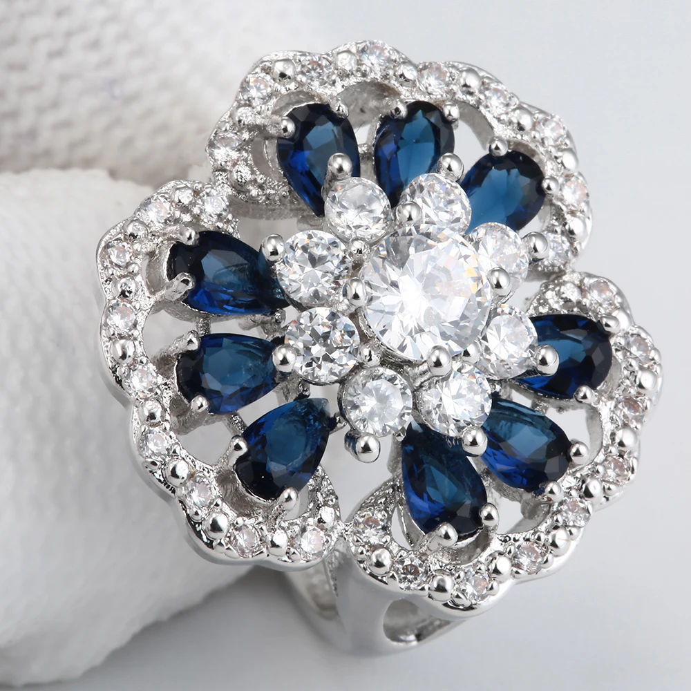 Женское кольцо с крупным цветком покрытое серебром 2017 пробы | Украшения и