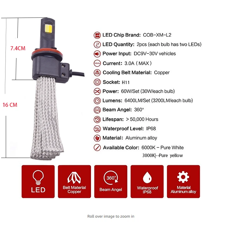 2018 новейший 7S H4 Led автомобиль 60 Вт 6400lm LED фару H7 H8 H9 H11 H1 H3 H27 880 881 HB3 9005 HB4 9006 Doble цвет luz