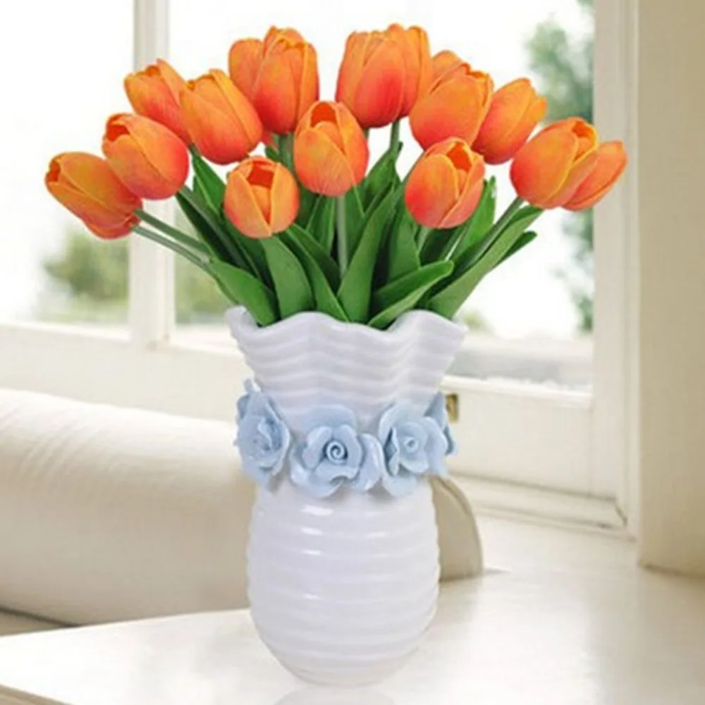 

Tulips For Home Decoration Flores Artificial Flower Bouquet Cheap Silk PU Mini Real Touch Wedding Flowers