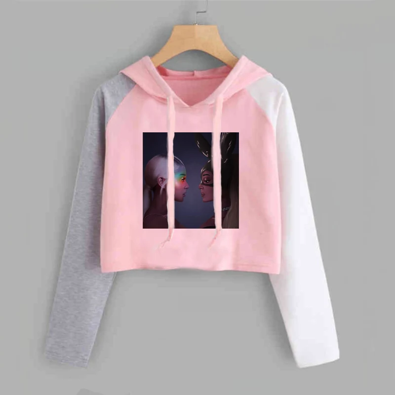 pink 13 Ariana Grande, укороченный топ с капюшоном, Женская Толстовка без слез, толстовка с надписью «Thank U Next Imagine Yuh», весенне-осенняя укороченная одежда - Цвет: pink 13