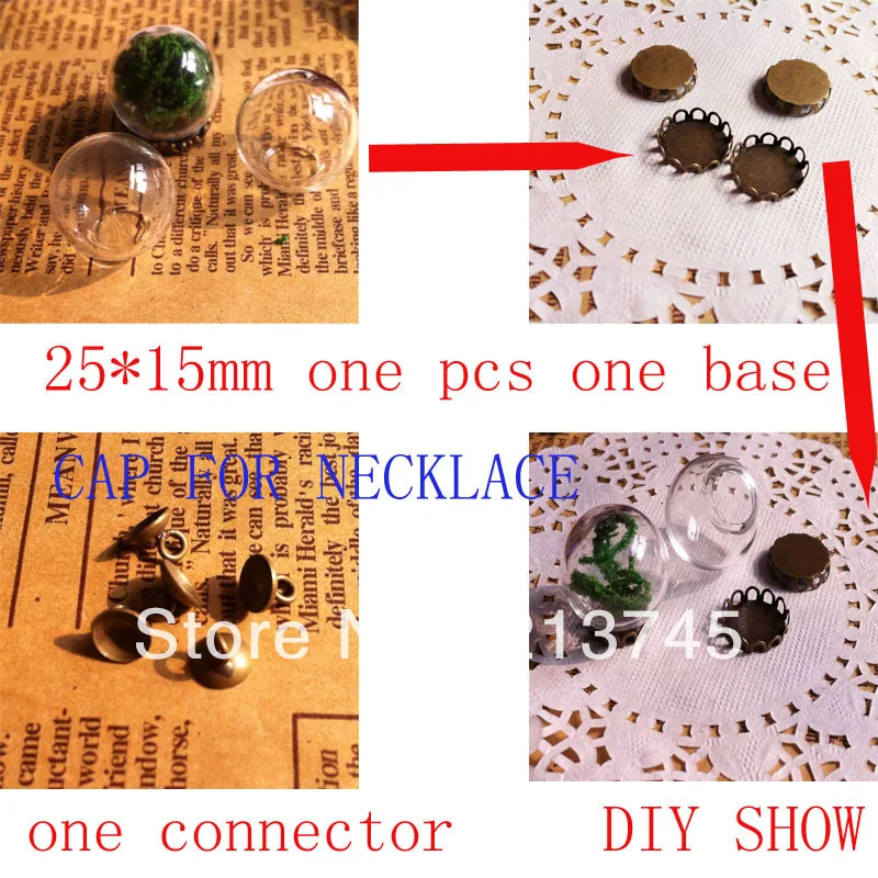 

Free Ship! *NEW* 20sets/lot 25*15mm Glass globe & setting base & cap finding glass bottle glass cover vials pendant