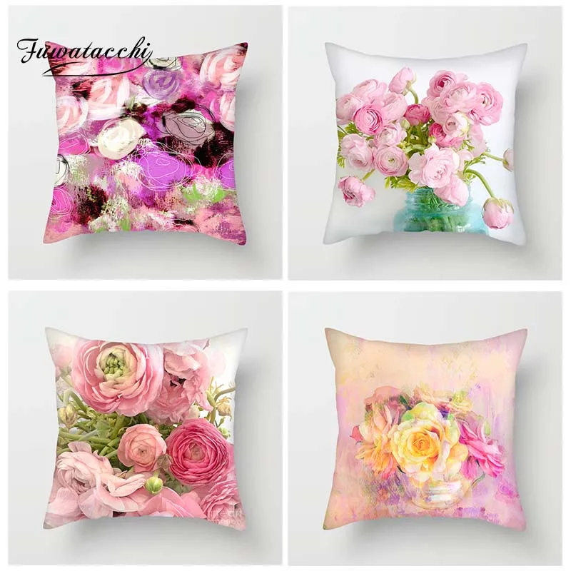 Цветная Цветочная Подушка Fuwatacchi наволочка с цветами декоративная розового и