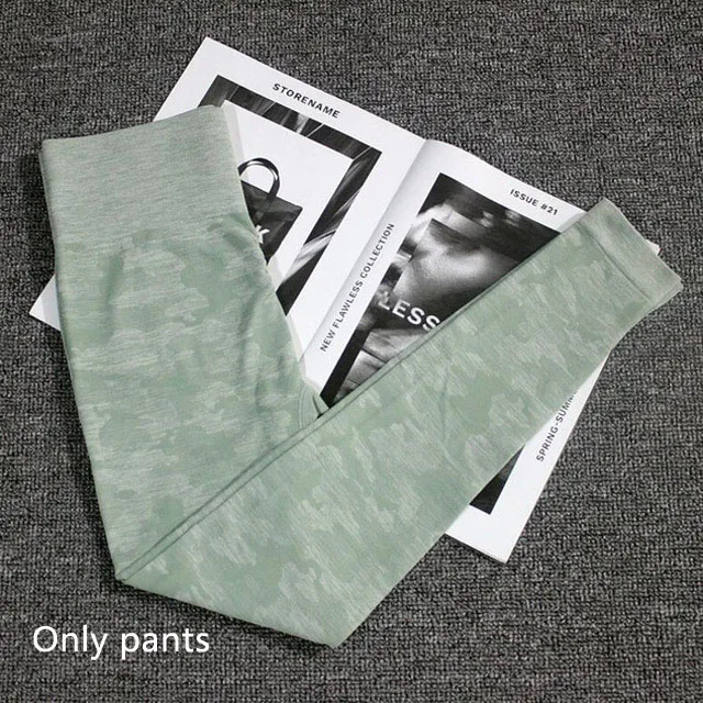 Green pants 2 шт./компл. одежда для йоги наборы Женская Спортивная одежда Женская одежда для фитнеса одежда для активного отдыха Камуфляжный спортивный костюм спортивный бюстгальтер леггинсы набор - Цвет: Green pants