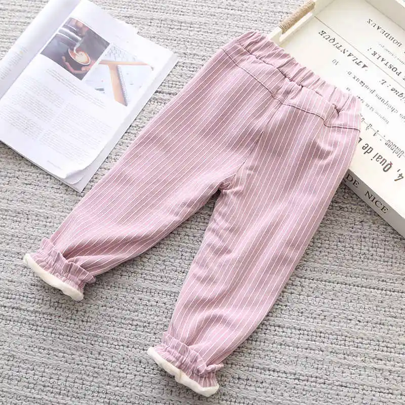 BibiCola/2018 г. Зимние новые хлопковые брюки Детская мода striped ruffled плюс бархат thicking