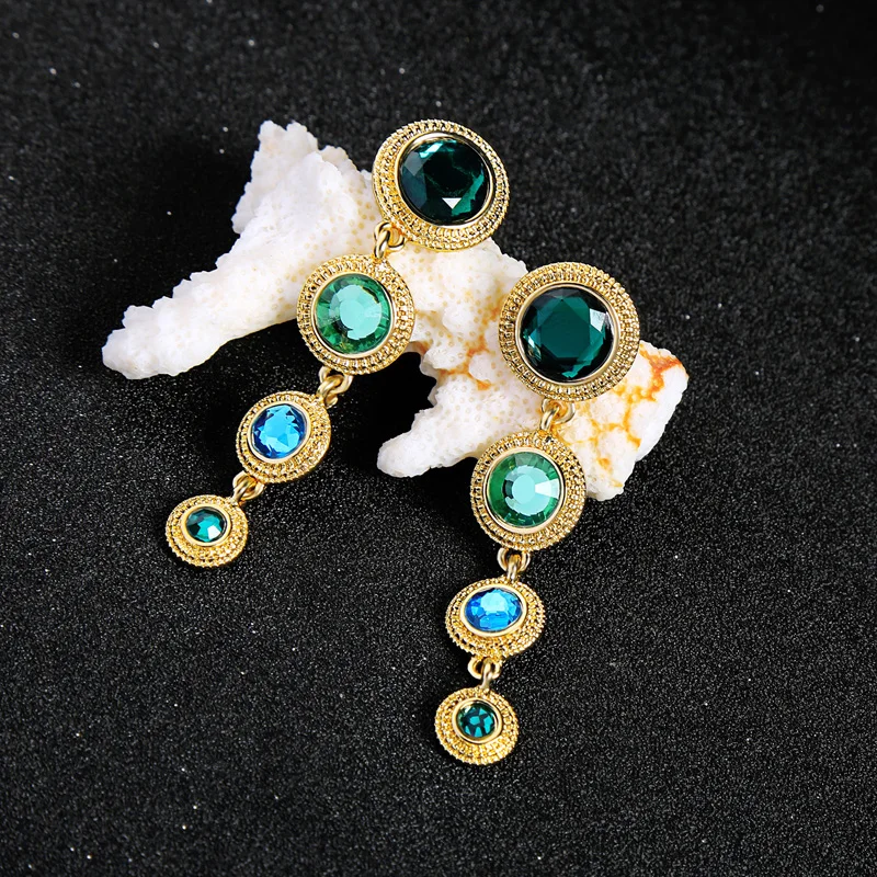 Geometric Round Green Rhinestone Water Drop Earring For Women Charm Long Dangle Earrings Fashion Jewelry Wholesale | Украшения и