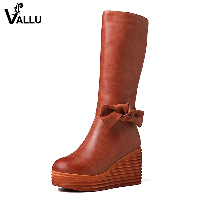 Женские зимние сапоги VALLU 2019 года из натуральной кожи на танкетке ботинки с