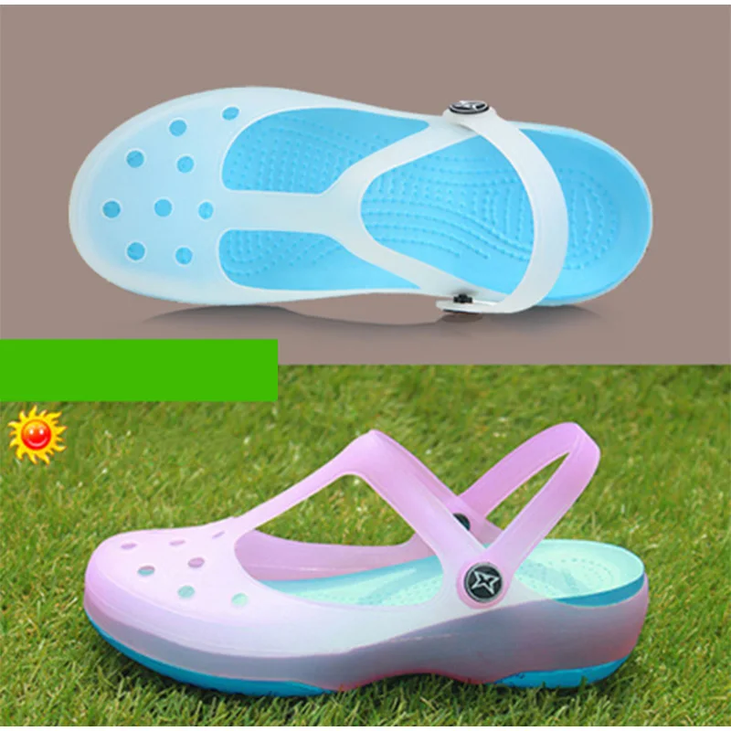 sky blue MCCKLE/летние женские босоножки; прозрачная обувь на плоской подошве; водонепроницаемые женские шлепанцы с пряжкой на лодыжке; мягкий светильник; удобная пляжная обувь - Цвет: sky blue