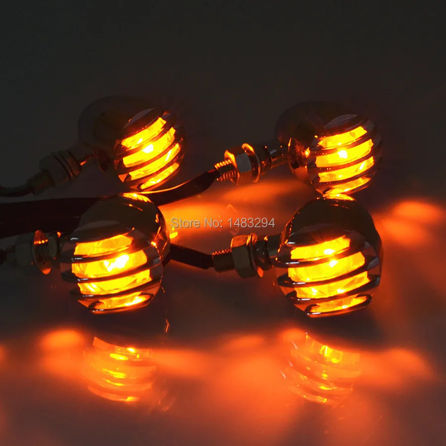 

2 Pair Chrome Turn Signal Lights Blinker Amber Fits For Harley Chopper Sportster Dyna Softail