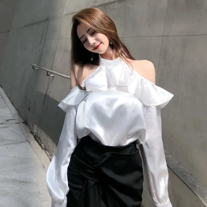 Модные бренды Женская одежда с открытыми плечами блузки оборками рубашки на