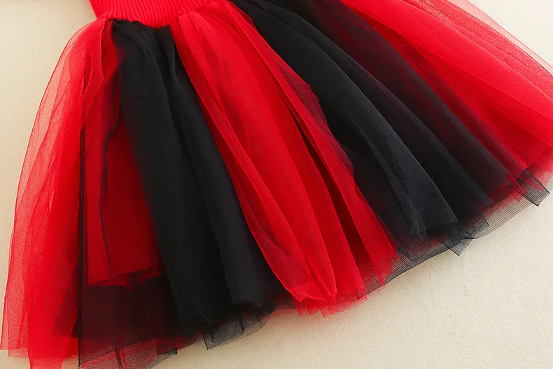 Christmas Autumn Knit Sweater Girls Dresses Casual Long-sleeved Wedding Chiffon Tutu Dress Cute Princess Party Tulle | Детская одежда и