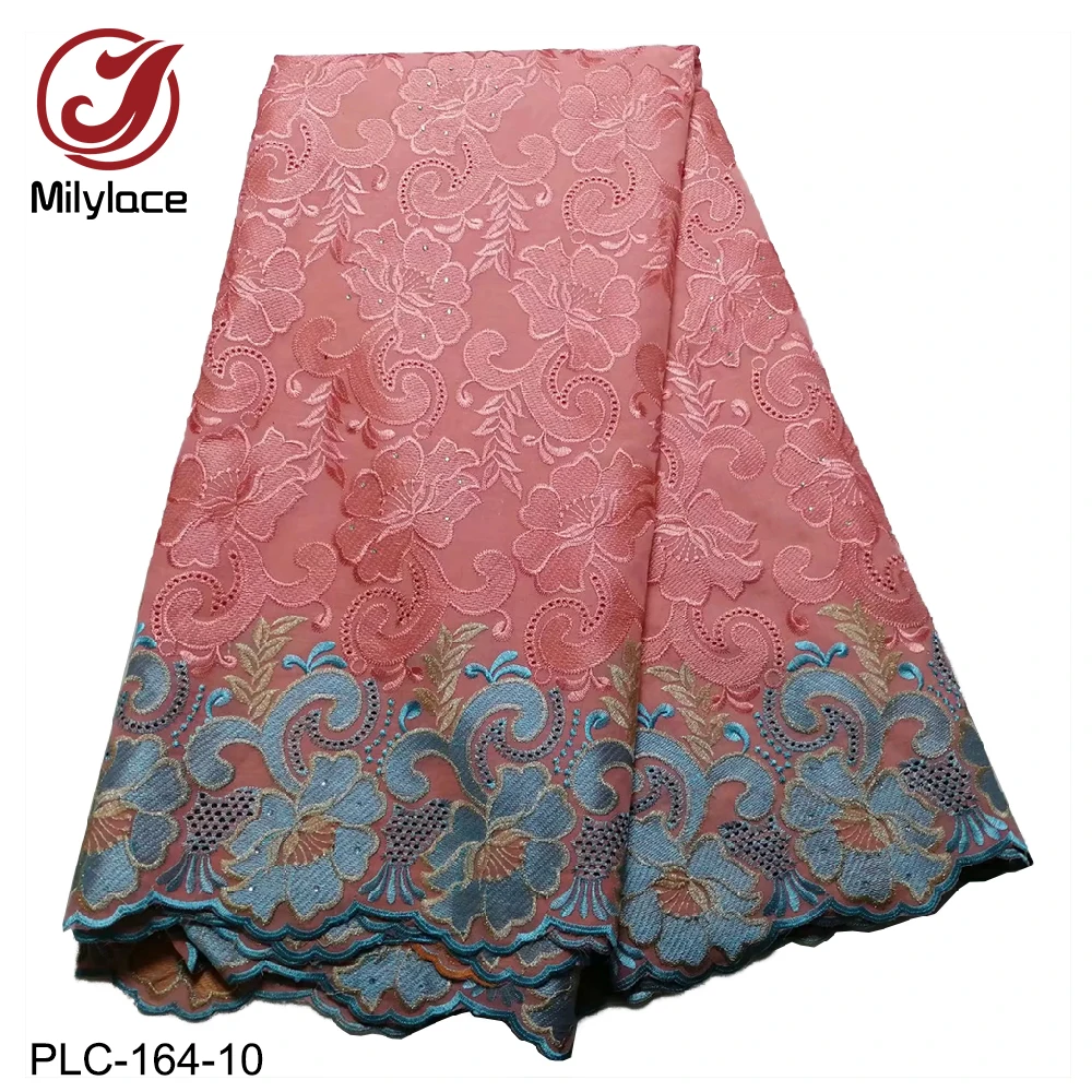 

Milylace hot selling african swiss cotton lace fabric with rhinestones wholesale nigerian swiss voile lace fabric PLC-164