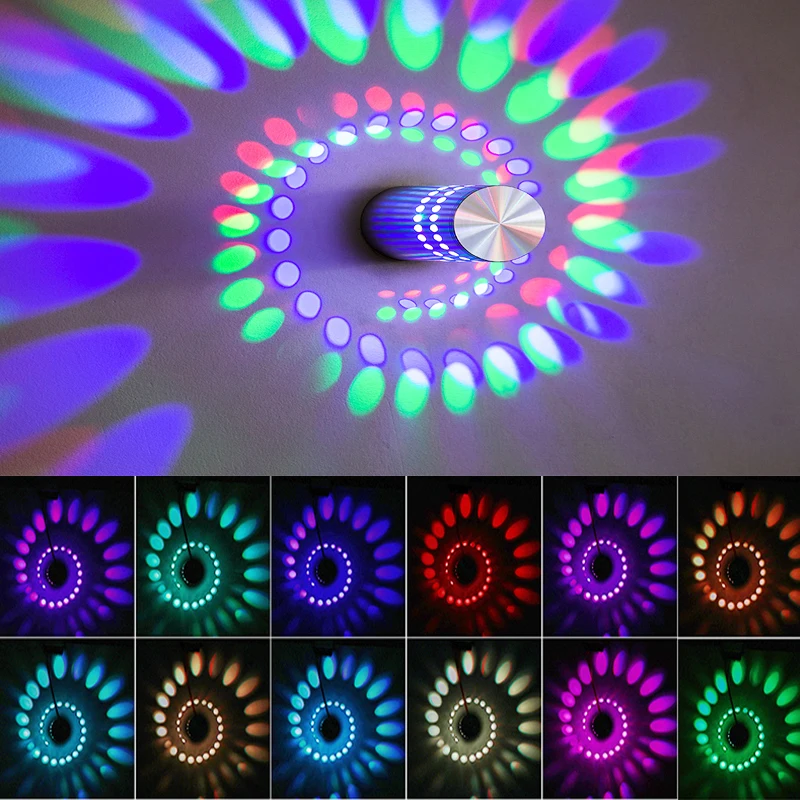 Диммируемый светодиодный настенный светильник 3 Вт RGB спиральный с отверстиями
