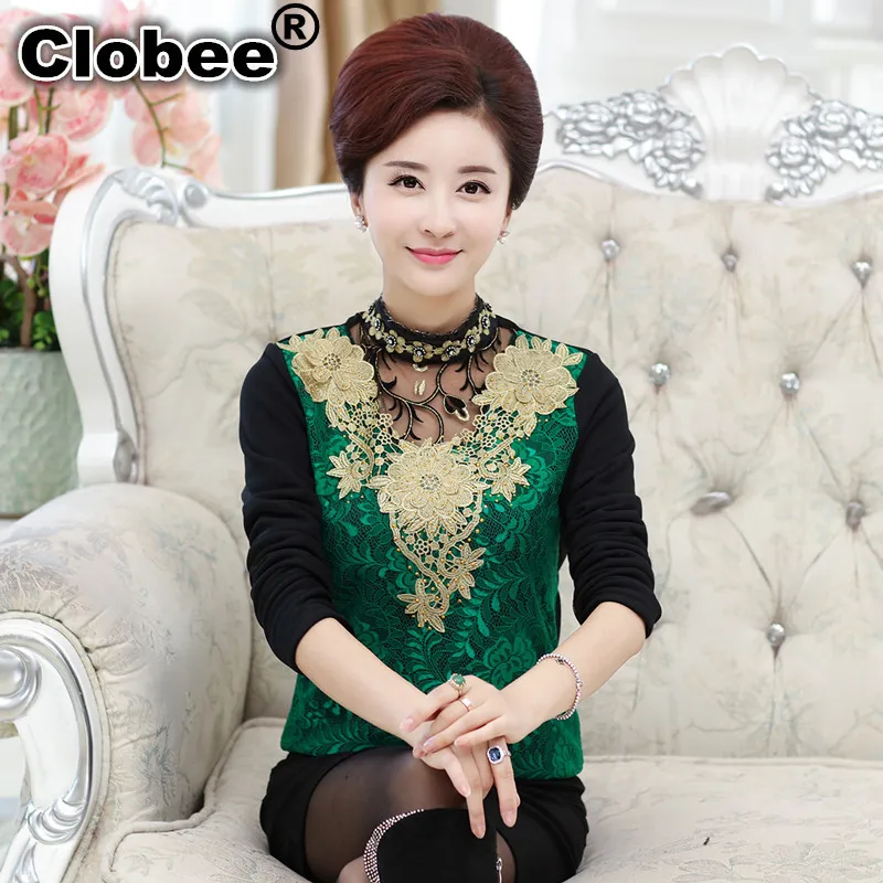 2018 Big middle age women lace sweaters plus size embroidery floral chiffon knitting sweater shirts Basic Pullovers tricot WP134 | Женская