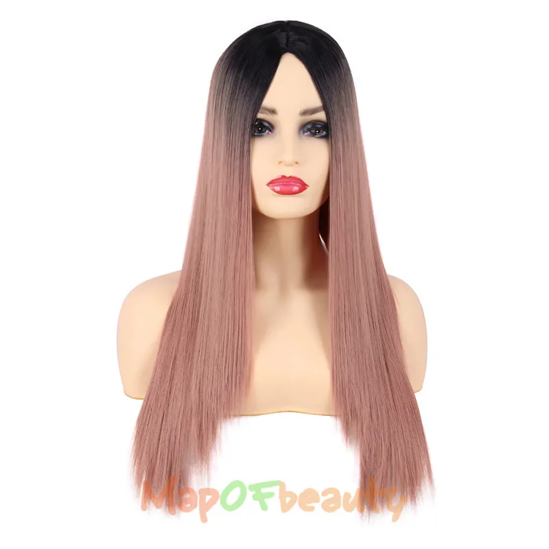 MapofBeauty Омбре черные и розовые синие длинные прямые парики для женщин