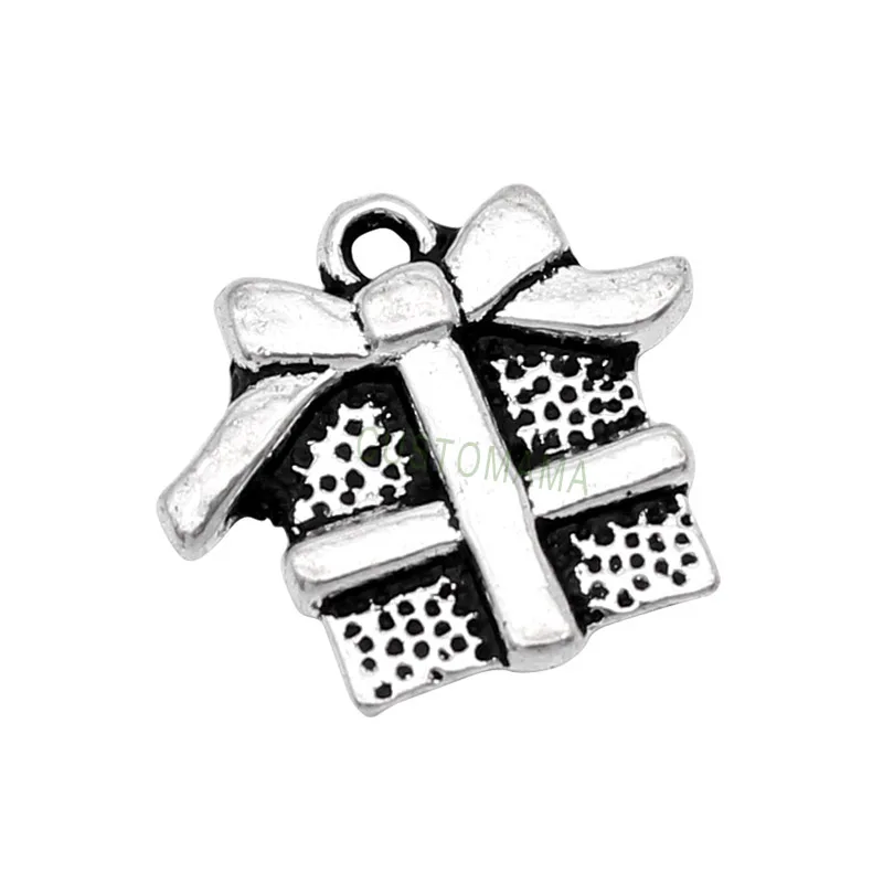 

80pcs-Gift Charms Antique Silver Wrapped Present Charms 16x15mm