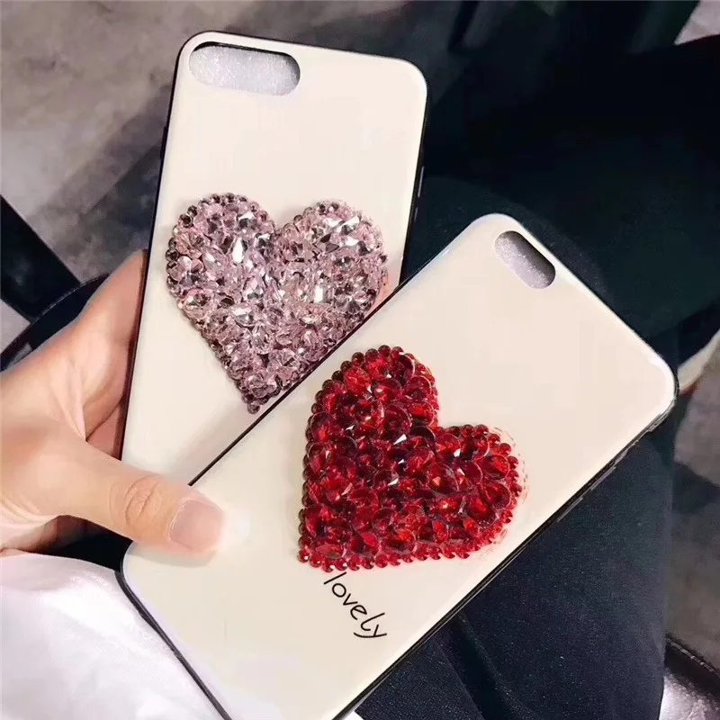 Для iPhone 6 7 8 Plus x со стразами Дело сердце любовь С кристалалми и случае модные