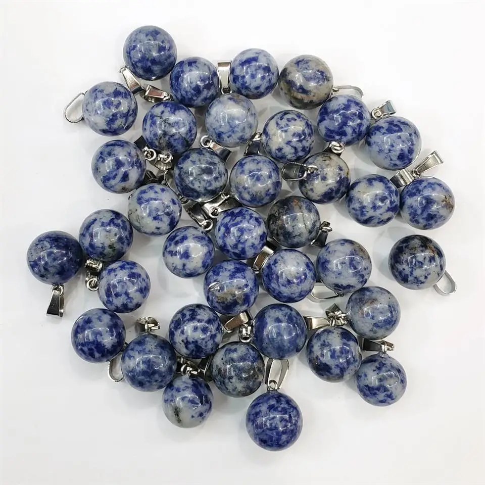 sodalite stone 50 шт./лот модные рейки лучшие продажи Ассорти натуральные камни круглый шар Форма Подвески подходит для изготовления ожерелья бесплатно - Окраска металла: sodalite stone