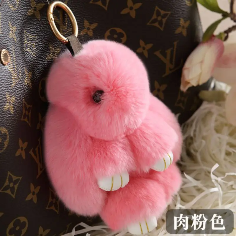 Magic World Real Rabbit Fur Bunny Keychain Key Chain Trinket Women Toy Doll Pom Ring For Bag Car Jewelry Gift 18CM | Автомобили и