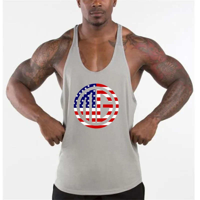 Muscleguys Мужская одежда для фитнеса Американский Флаг Дизайн Y назад Стрингер майка топы Бодибилдинг без рукавов Tanktop летняя спортивная майка мужская