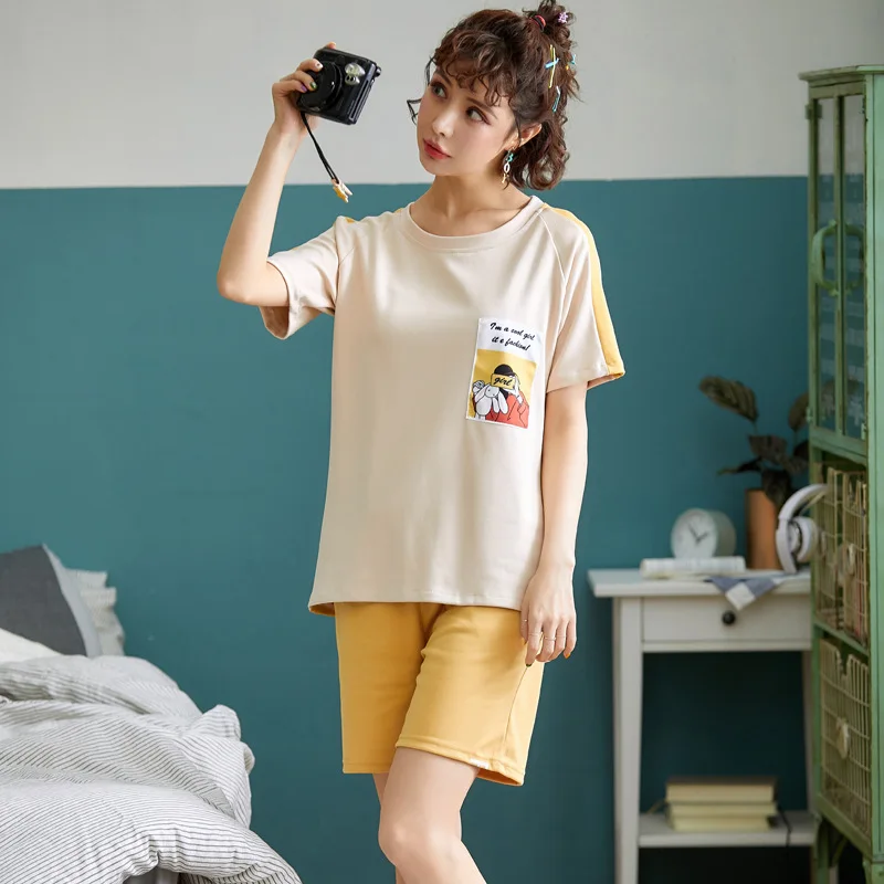 

Women new pajamas ladies Korean summer fresh and lovely thin cotton short sleeve shorts casual two piece pajama sets pajama set