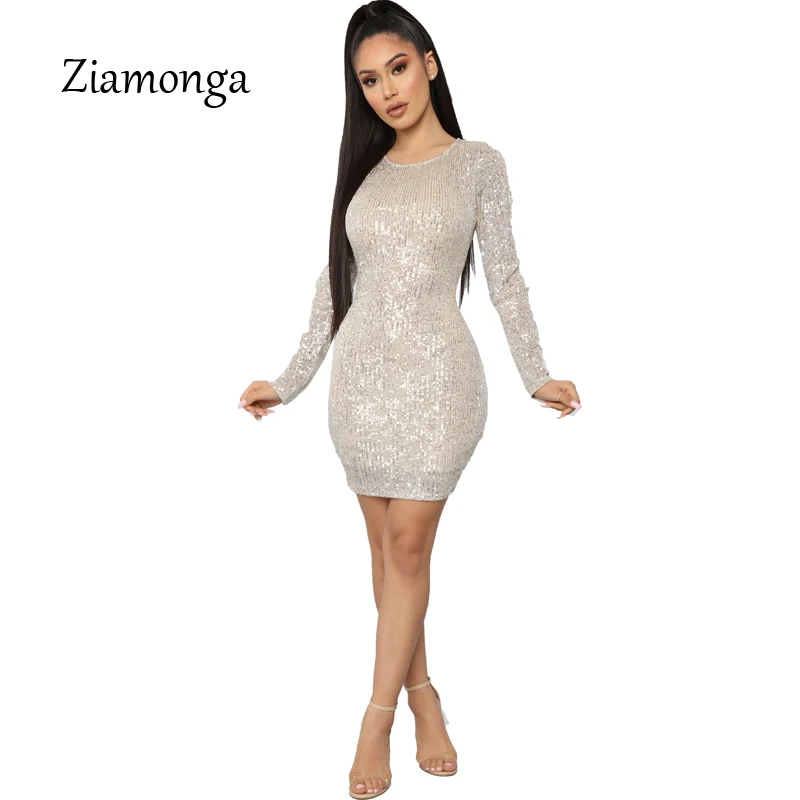 Ziamonga сексуальное женское мини-платье с круглым вырезом длинным рукавом