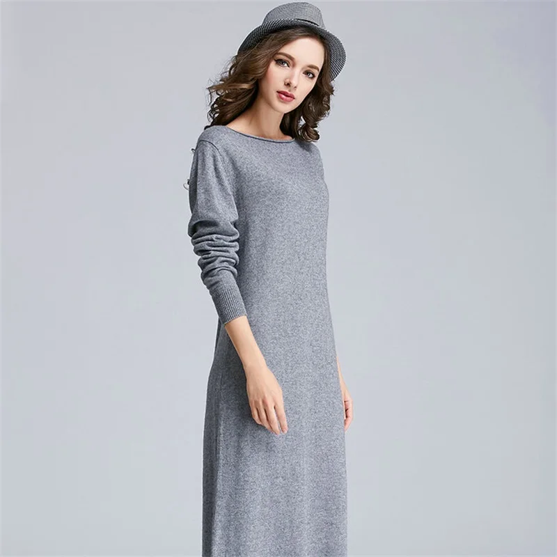 

Spring and autumn new women's Europe and the United States street wind after the fork long-sleeved sweater knitted dress TB7825