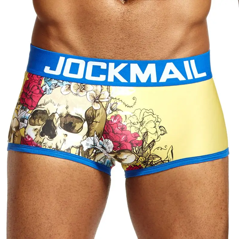Цвет: желтый Бренд jockmail цифровой шлепанцы с принтом в виде черепов; Мужское нижнее белье боксеры Мужские шорты для купания сексуальные кальсоны боксер самакуэка, нижнее белье, трусы - Цвет: Цвет: желтый