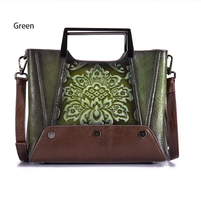 green Женские сумки из натуральной коровьей кожи, высокое качество, женская сумка из натуральной кожи, большая емкость, ручная роспись, роскошные брендовые сумки на плечо - Цвет: green