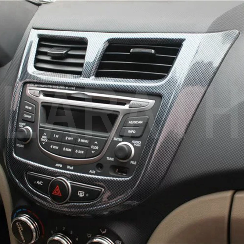 Для hyundai Verna 2010-1014 ABS углеродное волокно/цвет красного дерева Авто Центральный контроль Мультимедиа Радио Панель стикер автомобиля стиль
