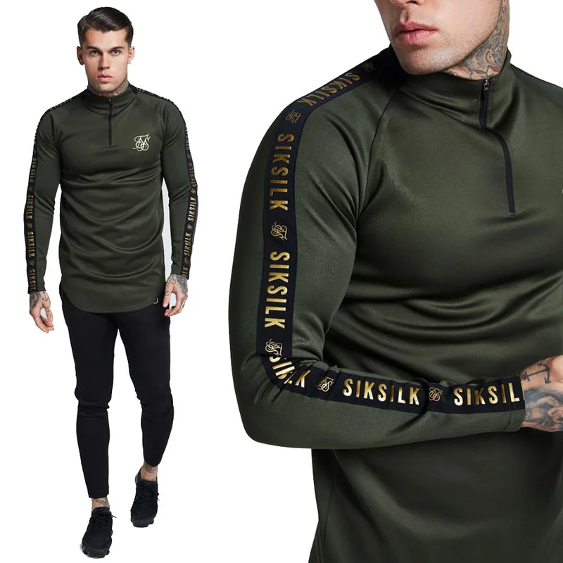 

Autumn Fashion High-elasticity Sik Silk T-shirt Men long Sleeve Fitness T shirt Men's solid gyms Bodybuilding brand T-shirt