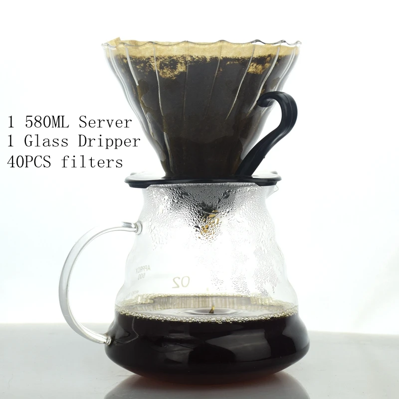 Eco coffee V60 coffee Dripper 580 мл термостойкие серверные бумажные фильтры 40 шт. набор для самостоятельной сборки, аксессуары для баристы в запасе, Новинка