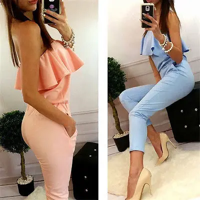 Красный оборками Высокая талия пикантные женские комбинезон лето 2016 один кусок