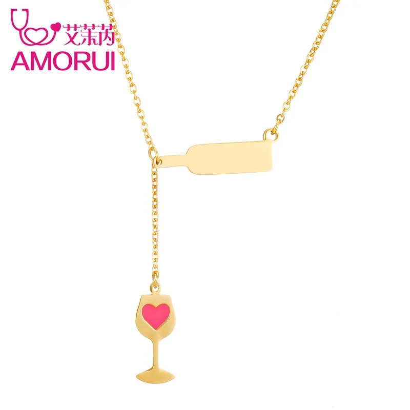 AMORUI модная Любовь стеклянная бутылка вина ожерелье подвеска из золота Серебро