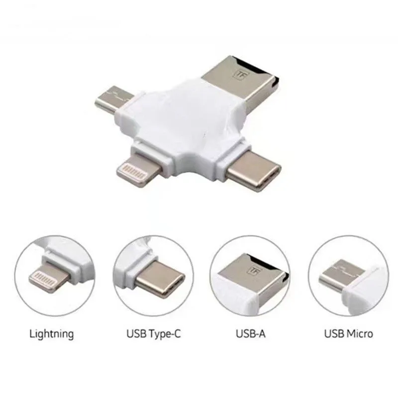 Usb кардридер 4 в 1 Type c/Lightning/Micro USB/USB 2 0 белая карта памяти для iphone8 8P X 7 6S накопитель usb